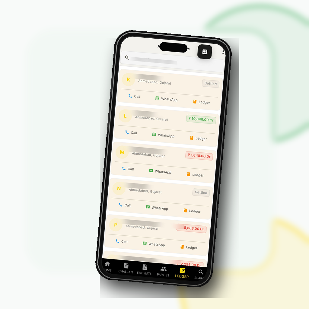 Party ledger screen